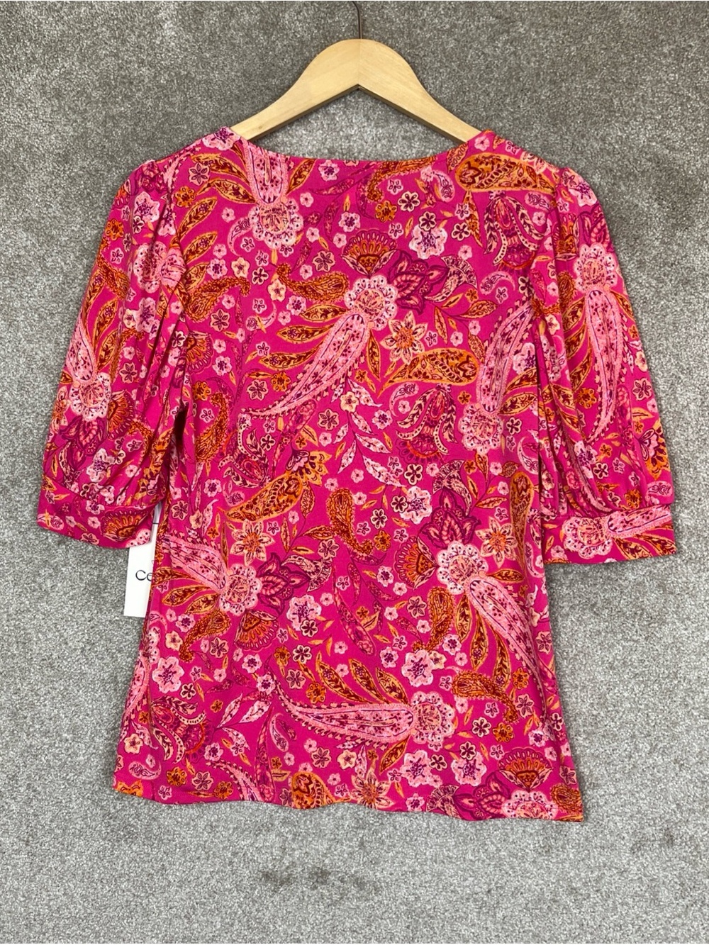 Cece Blouse Womens Medium Pink Orange Floral Paisley Stretch Pullover- 4857 - Picture 6 of 10